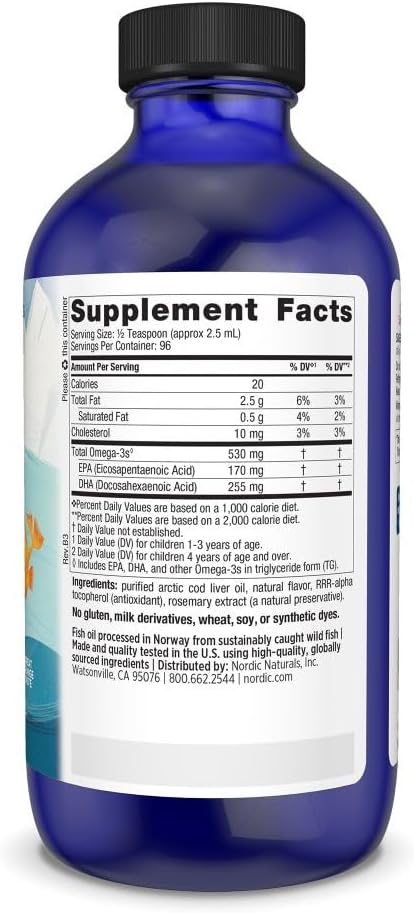 Nordic Naturals Children’s DHA, Orange - 8 oz for Kids - 530 mg Omega-3 with EPA & DHA - Brain Development & Function - Non-GMO - 96 Servings