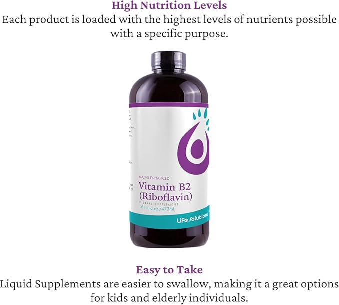 Life Solutions Vitamin B2 - Liquid Dietary Supplement with 50mg Riboflavin Per Serving - Highly Bioavailable, Pharmacist Formulated, Rapid-Sorb Technology for Efficient Nutrient Absorption - 16 fl oz