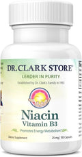 Dr. Clark Niacin (Vitamin B3) Supplement – 25mg, 100 Gelatin Capsules, Supports Circulation & Healthy Cholesterol Levels