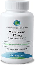 Earth's Splendor Melatonin 12 MG Bilayer Tablets, Sleep Aid Supplement, 60 Count - 2 Month Supply Melatonin