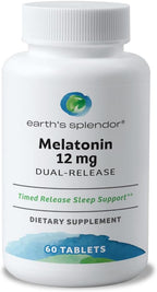 Earth's Splendor Melatonin 12 MG Bilayer Tablets, Sleep Aid Supplement, 60 Count - 2 Month Supply Melatonin