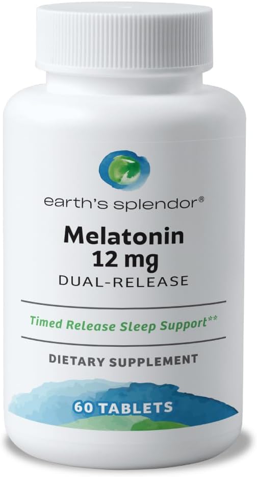 Earth's Splendor Melatonin 12 MG Bilayer Tablets, Sleep Aid Supplement, 60 Count - 2 Month Supply Melatonin