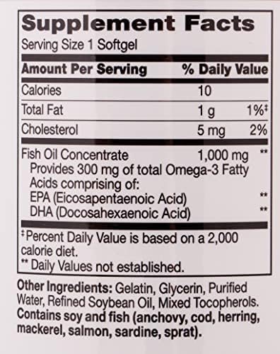 21st Century Fish Oil 1000 mg Softgels, (300 Count), Molecularly Distilled, Omega 3 Supplement with EPA & DHA, Purified to Eliminate Mercury, Supports Cardiovascular Health, Gluten Free & Non-GMO