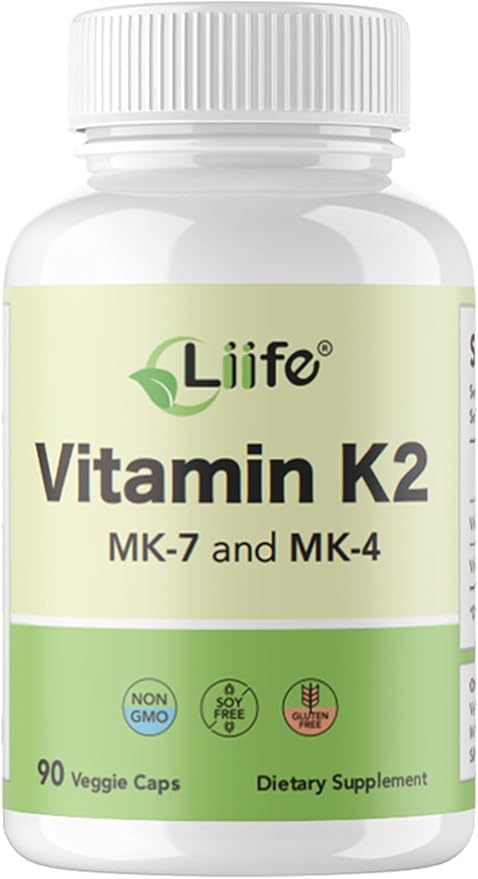 LIIFE Vitamin K2 600mcg Supplement with MK-7 100mcg & MK-4 500mcg,90 Vegetable Capsules for Bone & Cardiovascular Health | Non-GMO & Gluten Free