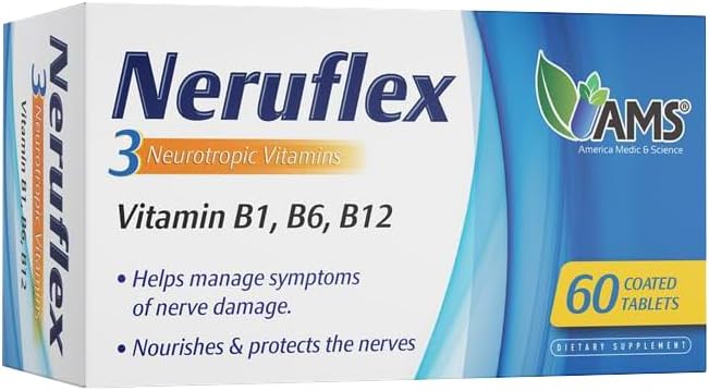America Medic & Science NeruFlex 60ct – Nerve Support Supplement with Essential B-Vitamins – Supports Nervous System Health & Energy Production – 60 Tablets