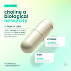 Thinbi Choline 500mg Prenatal Supplement with Iron 40mg – Prenatal Vitamins for Women – Pregnancy Brain, Memory & Cognitive Support – Ferrous Fumarate, Vegan – 30 Servings