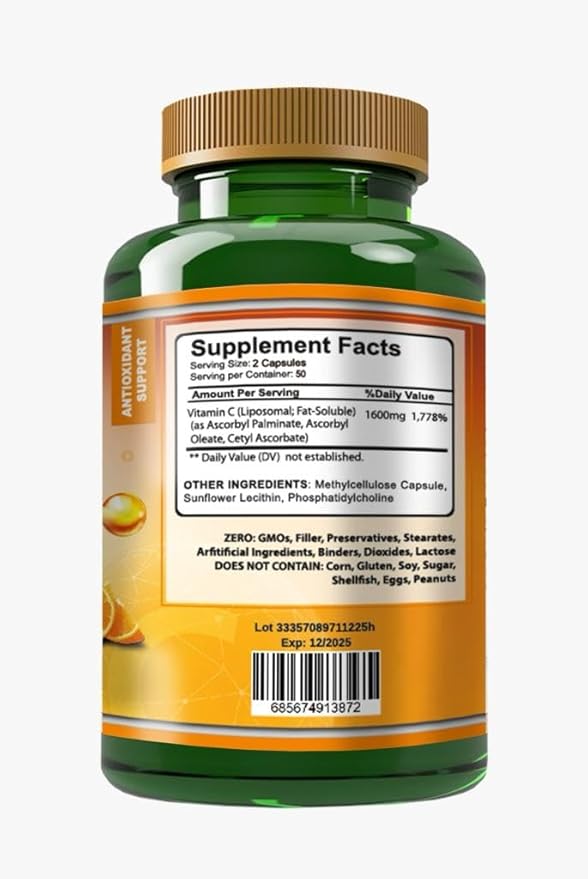 VITAMISAN Liposomal Vitamin C - 100 Capsules - High Absorption Ascorbic Acid - May Support Immune System & Collagen Reinforcement no GMO Powerful Antioxidant
