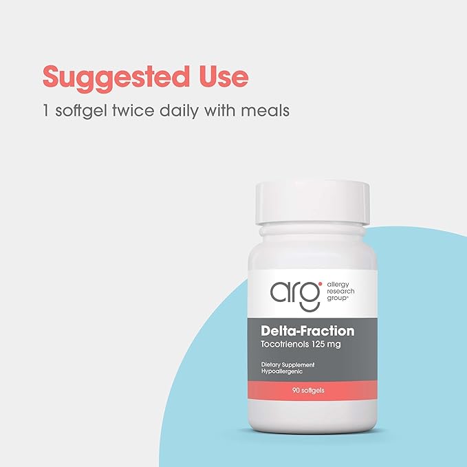 Allergy Research Group ARG Delta-Fraction Tocotrienols 50 mg- 100 mg Tocotrienols per Serving - Antioxidant Support - Hypoallergenic - 90 Servings - 90 Softgels