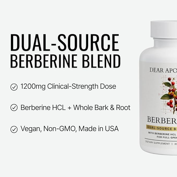 Berberine HCl 1200mg Supplement - Dual Source Bark & Root Extract - Berberis Aristata - USA Grown Botanical Extract - Vegan Non-GMO Gluten-Free Capsules - 60 Count