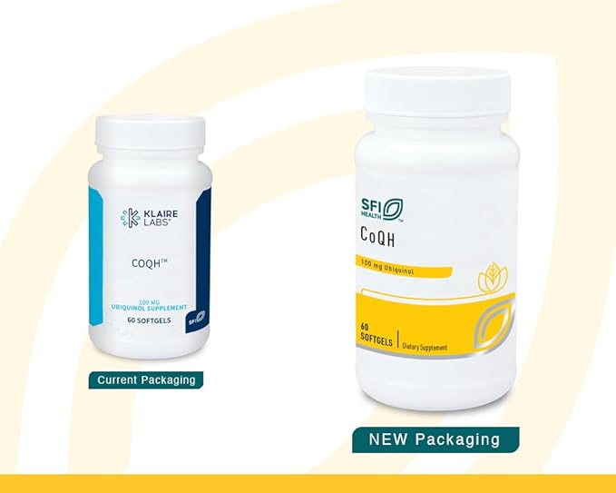 Klaire Labs SFI Health CoQH - Hypoallergenic 100 Milligrams Reduced Coenzyme Q10 as Ubiquinol Solubilized in D-Limonene Oil for Mitochondrial Support (60 Softgels)