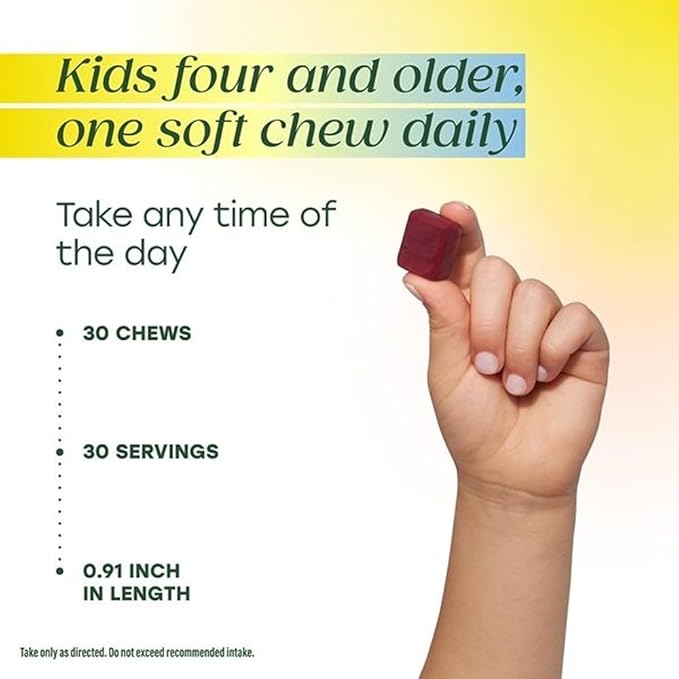 MegaFood Kids One Daily Multivitamin Soft Chews - Kids Vitamins with Vitamin B, Vitamin C, Vitamin D & Vitamin E - Age 4+, Vegetarian, Made Without 9 Food Allergens - Grape Flavor - 30 Chews