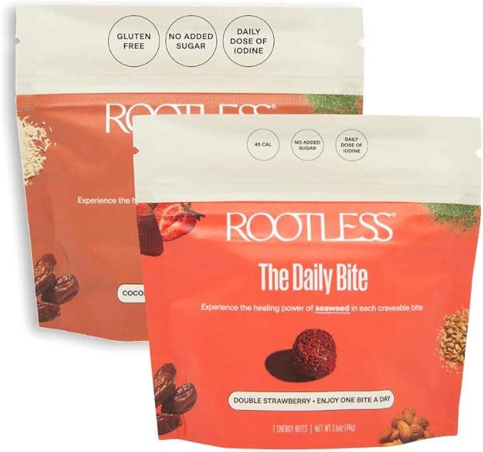 Rootless Seaweed Daily Bites – Double Strawberry & Coconut Chai – 2 Week Supply for Hormone & Thyroid Health | 100% Daily Iodine, Whole Food Ingredients – 2 Pack