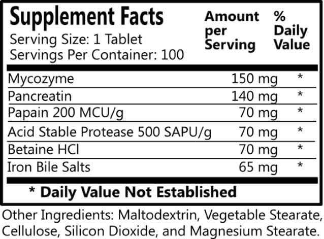 Daily Manufacturing Digestine™ (Digestive Enzymes Mycozyme, Pancreatin, Papain, Acid Stable Protease, Betaine HCl, Iron Bile Salts)