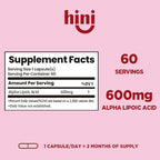 HINI Alpha Lipoic Acid 600 mg, Extra Strength ALA Antioxidant Support Supplement, High Potency Daily Wellness Formula, Easy-to-Swallow, 60 Capsules, 2-Month Supply for Men & Women