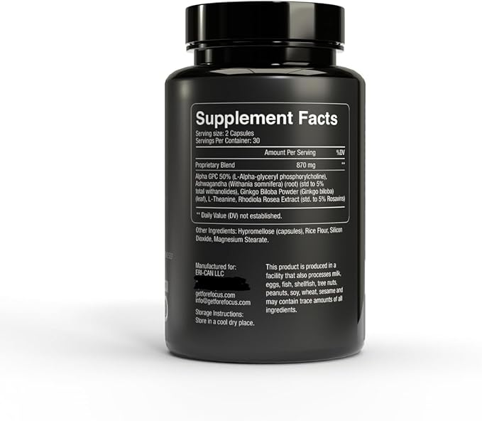 Brain Supplement for Memory and Focus - Mental Focus Supplement - Ashwagandha, L Theanine, Rhodiola Rosea & Ginkgo Biloba - Alpha Brain Supplements for Memory or Focus, Non-GMO, Vegan - 60 Capsules