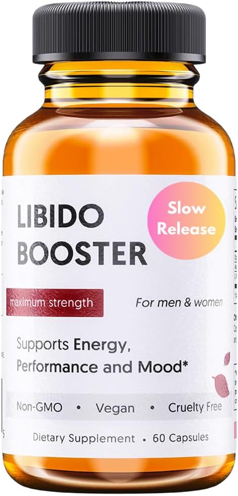 Male Libido Booster - Herbal Testosterone Supplement with Organic Maca Root, Korean Red Ginseng & L-Theanine – Gluten-Free Vegan Non-GMO Supplement (60 Caps)