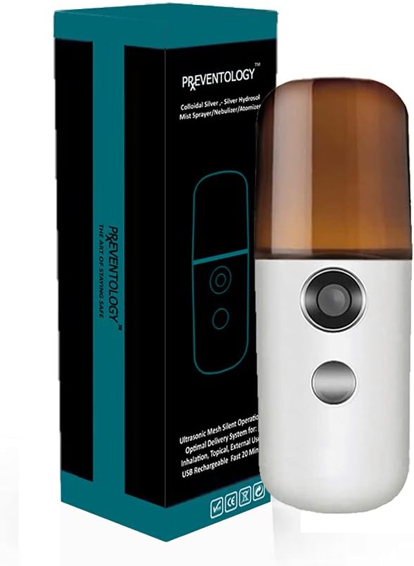 Preventology Colloidal Silver Mist Sprayer - Rechargeable Ultrasonic Mesh - Silent Operation