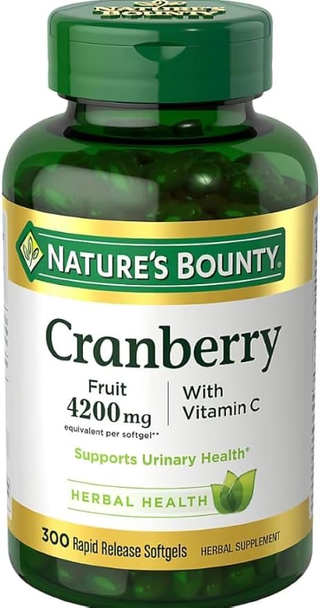 Natures Bounty Cranberry Fruit 4200mg with Vitamin C, Herbal Supplement, Supports Urinary Health, 300 Rapid Release Softgels + Bonus 1 Elbow Support