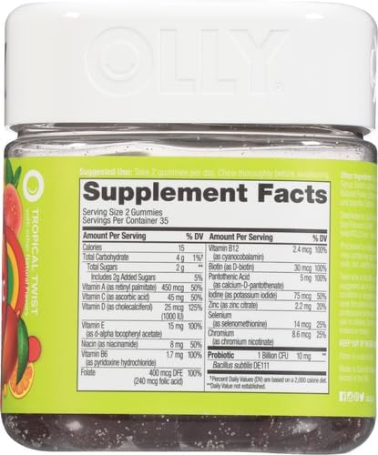 OLLY Multi + Probiotic Adult Multivitamin Gummy, 1 Billion CFUs, Digestive and Immune Support Chewable Supplement, Tropical Twist, 35 Day Supply - 70 Count (Pack of 2)