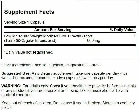 Swanson PectiPure Modified Citrus Pectin Cellular and Digestive Health Supplement for Wellness-Conscious Adults - 82% Galacturonic Acid (60 Capsules, 600 mg Each, 2 Pack)