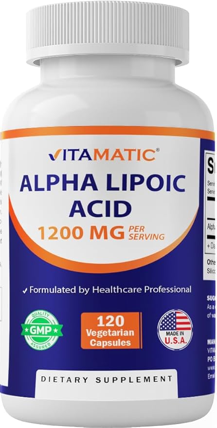 Vitamatic Alpha Lipoic Acid 1200mg Per Serving, 120 Capsules - Gluten Free, Vegetarian Capsules, Soy Free & Non-GMO