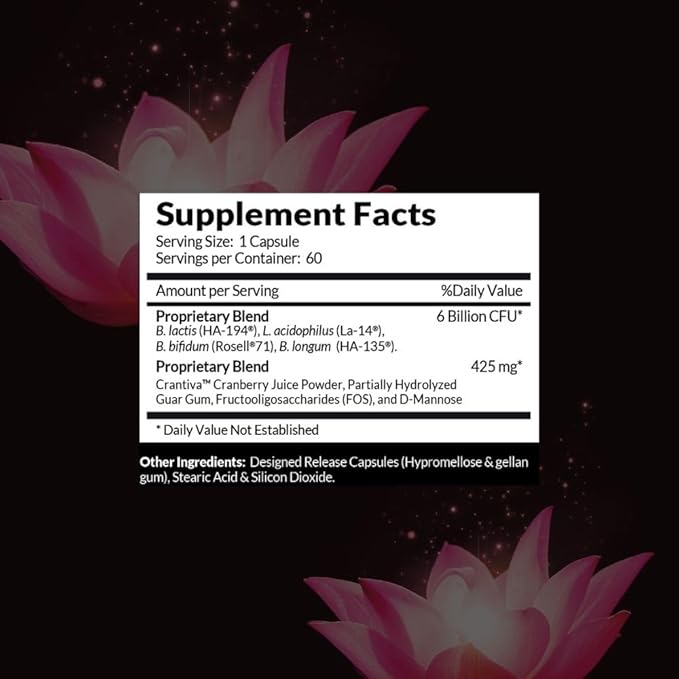 Intelligent Labs Women's Probiotics Formula with Cranberry Extract, D-Mannose and Prebiotics All in one, 6 Billion CFU Probiotic, One Capsule a Day, 60-Day Supply, Third-Party Verified for Purity