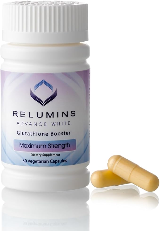 Relumins Advanced Glutathione Booster, Maximum Strength Antioxidant Supplement with Vitamins E, B2 & Selenium, Supports Balanced Wellness & Radiant Skin, 30 Vegetarian Capsules