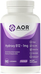 AOR Hydroxy B12 1000mcg 60 Lozenges, 60-Day Supply, Hydroxocobalamin for Daily Vitality, Nervous System Support, Vegan