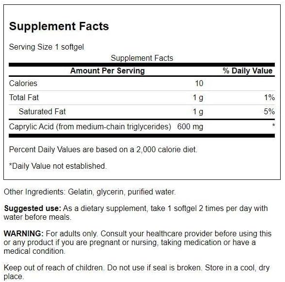 Swanson Caprylic Acid 600 Milligrams 60 Sgels