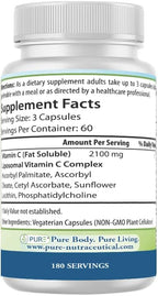 PURE® Liposomal Vitamin C 2100mg - 180 Capsules, 60 Servings - High Absorption Immune Support Supplement with Sunflower Lecithin - Bioavailable Antioxidant for Collagen & Skin - Made in USA