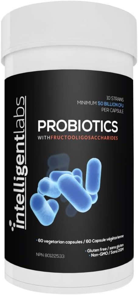 Intelligent Labs Probiotic 50 Billion CFU with Prebiotics, PHGG & FOS, No Refrigeration Needed, Once Daily, 10x Effectiveness, 60-Day Supply, Third-Party Verified