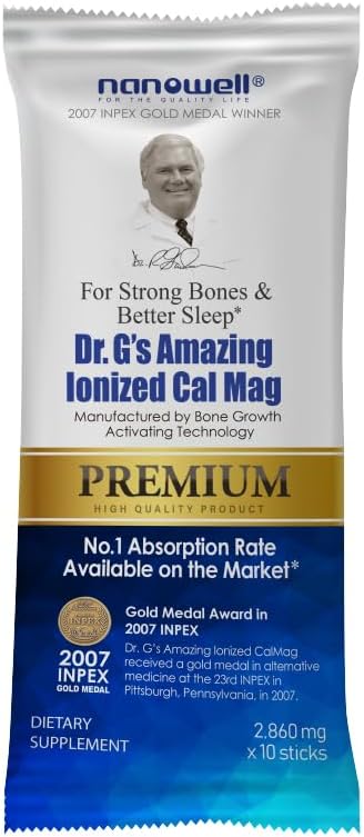 Dr. G's Amazing Ionized Cal Mag 2,860mg (Premium) - Bone Strength and Bone Health Supplement with Ionized Calcium & Magnesium Powder Stick Packs - 10 Sticks x 1 Pack (10 Count)