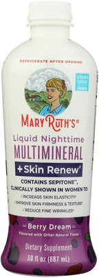 MaryRuth's Liquid Nighttime Liquid Multimineral + Skin Renew | Clinically Shown in Women to Reduce Fine Wrinkle & Improve Skin Firmness | Sepitone | NO Melatonin | Magnesium | Vegan | 30 Servings
