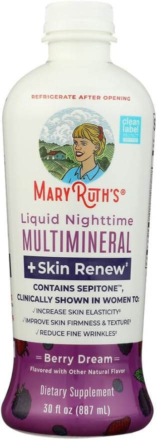MaryRuth's Liquid Nighttime Liquid Multimineral + Skin Renew | Clinically Shown in Women to Reduce Fine Wrinkle & Improve Skin Firmness | Sepitone | NO Melatonin | Magnesium | Vegan | 30 Servings