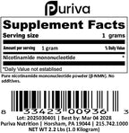 Pure NMN Powder (Nicotinamide mononucleotide) NAD+ Precursor, 2.2 Lbs (1 Kg) Puriva Nutrition