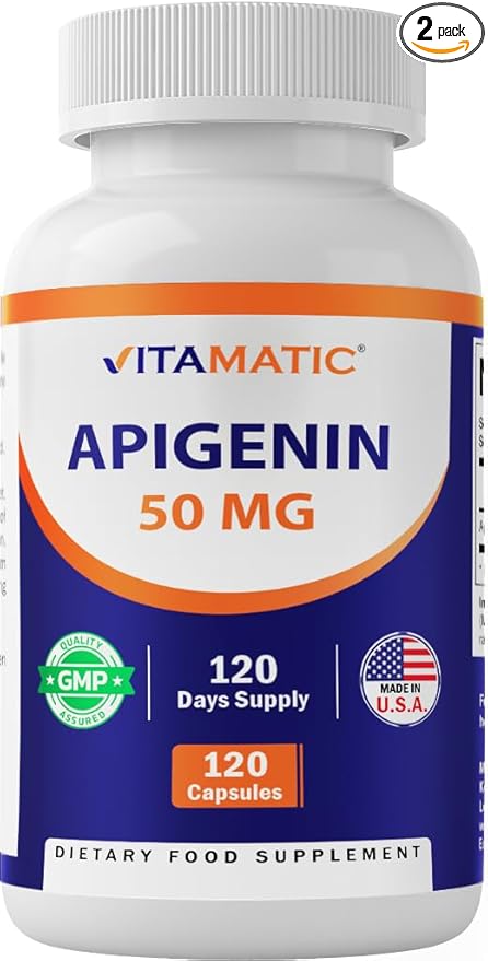 Vitamatic 2 Pack Apigenin 50mg - 120 Vegetarian Capsules - Bioflavonoid Support Prostate Health, Metabolism & Relaxation (Total 240 Capsules)