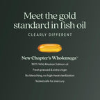 New Chapter Wholemega Fish Oil Supplement - 2000mg per Serving, Clinically Proven Wild Alaskan Salmon Oil with Omega-3 + Vitamin D3 + Astaxanthin, 120 Softgels