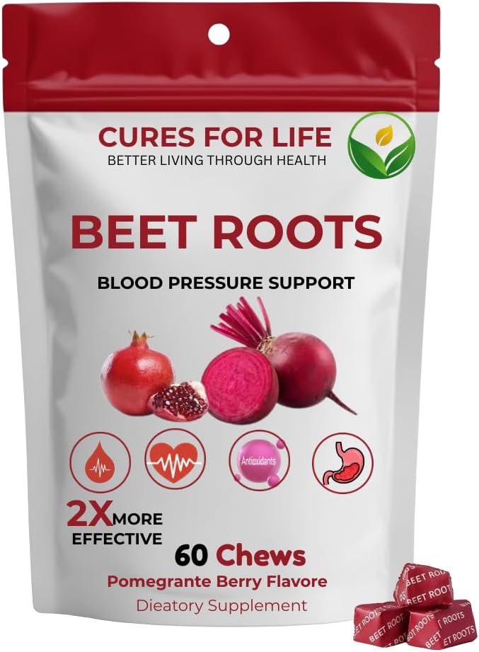 Beet Root Heart Chews, Nitric Oxide and Blood Pressure Support, Grape Seed Extract & Non-GMO Beet Root Powder Energy Supplement, Pomegranate Berry Flavor, 60 Count