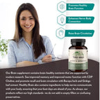 TERRA ORIGIN Healthy Mind and Memory Support Supplement | Cognitive Memory Matrix | Nootropic CDP, Bacopa, L-Tyrosine, Huperzine A, Ginko, B12 | Non GMO, Gluten Free, Dairy Free | 30 Capsules