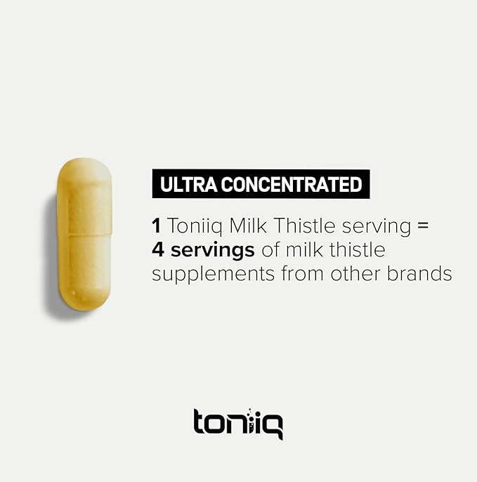 Toniiq Milk Thistle - Ultra High Potency 50:1 Extract with 80% Silymarin - Highly Concentrated - Third-Party Lab Tested - 90 Capsules