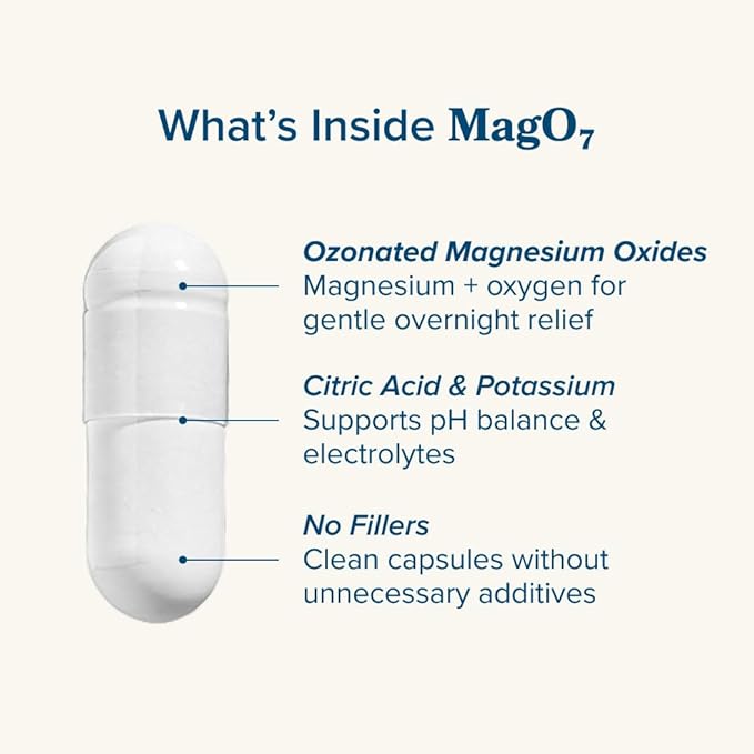 nbpure MagO7 - Natural Colon Cleanse & Detox - Occasional Constipation Relief, Stool Softener, & Bloating Support for Men & Women - Ozonated Magnesium Oxide, 30 Capsules