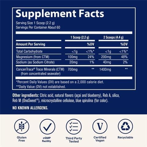 Trace Minerals ConcenTrace Daily Mineral Powder - Supports Energy, Digestion, Bone Health - 70+ Multiminerals Supplement with Ionic Magnesium, Chloride, & Potassium, Sugar-Free (60 Servings)