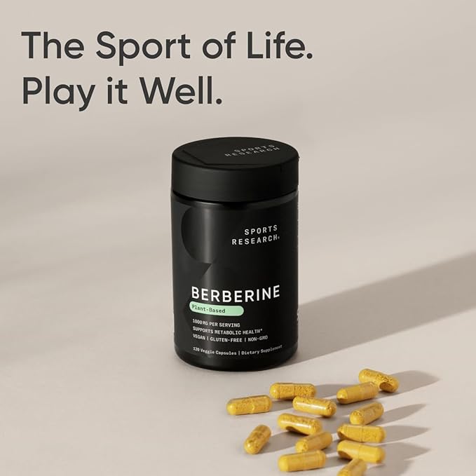 Sports Research Berberine - Herbal Ayurvedic Metabolic Health Support - 1000mg - 120 Capsules - Vegan Certified, Gluten-Free, Non-GMO