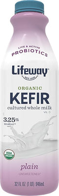 Lifeway Organic Whole Milk Kefir - 10g Protein, 12 Live Active Probiotic Cultures, Up to 99% Lactose Free, Gluten Free - Plain, 32 oz