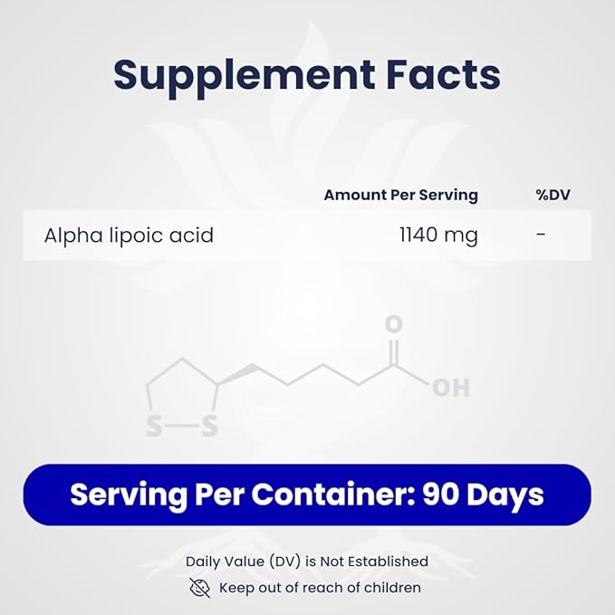 Alpha Lipoic Acid (ALA) 570 mg Capsules - 180 Count, Gluten Free, Non-GMO, Vegan