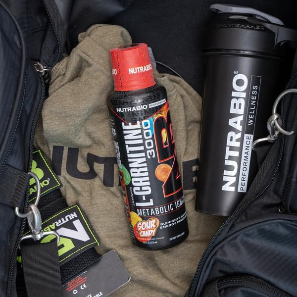 NutraBio L-Carnitine Liquid Shots 3000mg (Sour Candy) 10mg of Vitamin B-5 Zero Carbs & Sugars Energy Production Muscle Recovery