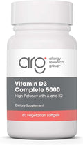 Allergy Research Group Vitamin D3 Complete 5000 - Delivers 125 mcg Vitamin D3 - with Vitamin A & K2 - Supports Bone Strength, Immune Balance & Healthy Mindset - 60 Servings - 60 Capsules