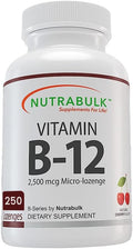 NutraBulk Vitamin B12 2500 mcg Quick Dissolve Lozenges - Cherry Flavored B-12 Sublingual - B12 Vitamins Supplement (as Cyanocobalamin) for Energy & Red Blood Cell Support - Made in USA (250 Count)