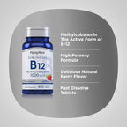 Piping Rock Vitamin B12 Sublingual Tablets | 1000 mcg | 400 Pills | Methylcobalamin Supplement for Women and Men | Berry Flavor | Vegetarian, Non-GMO, Gluten Free