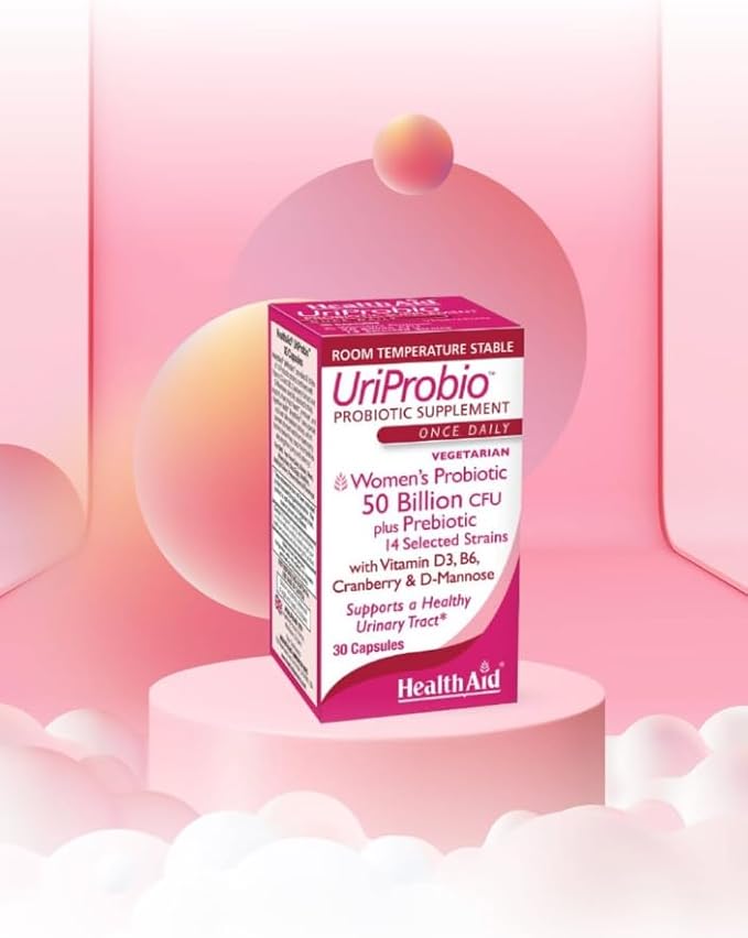HealthAid UriProbio – 50 Billion CFU Women’s Probiotic with Prebiotic, Cranberry, D-Mannose, Vitamin D₃ & B₆ | Supports Urinary Tract & Digestive Wellness, Acid & Bile Resistant, Vegan